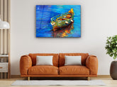 ・"Oil Painting of a Boat on the Sea"・Glass Wall Art
